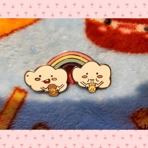 Two clouds eating a burger & Soda Enamel Pin